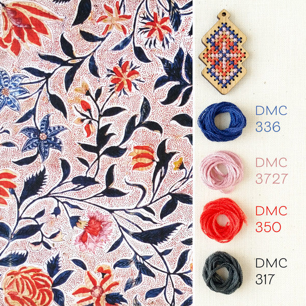 Cross stitch color: A palette inspired by block-printed fabric