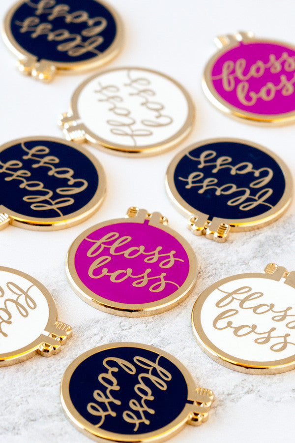 Calling all Floss Bosses! New enamel pins and needle minders